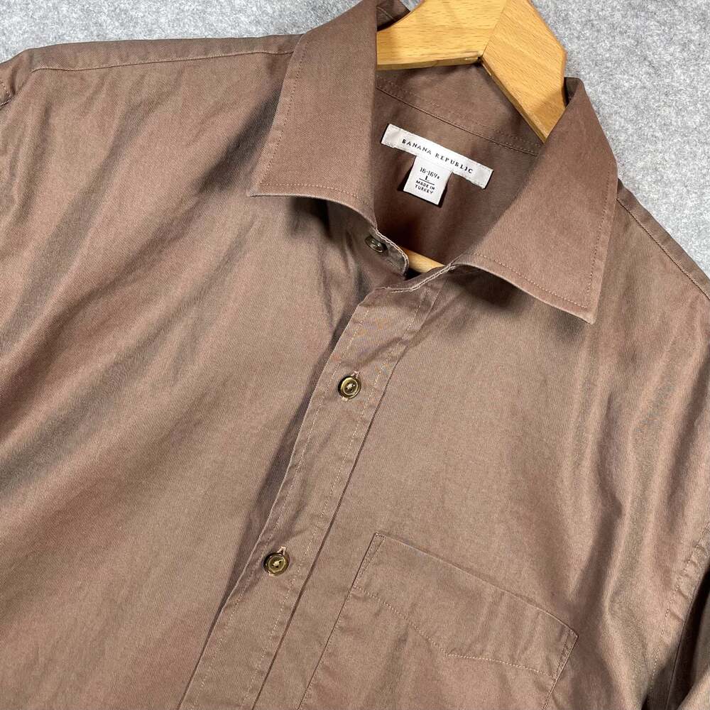 Banana Republic Men's L 16-16 1/2 Brown 100% Cotton Long Sleeve Dress Shirt
